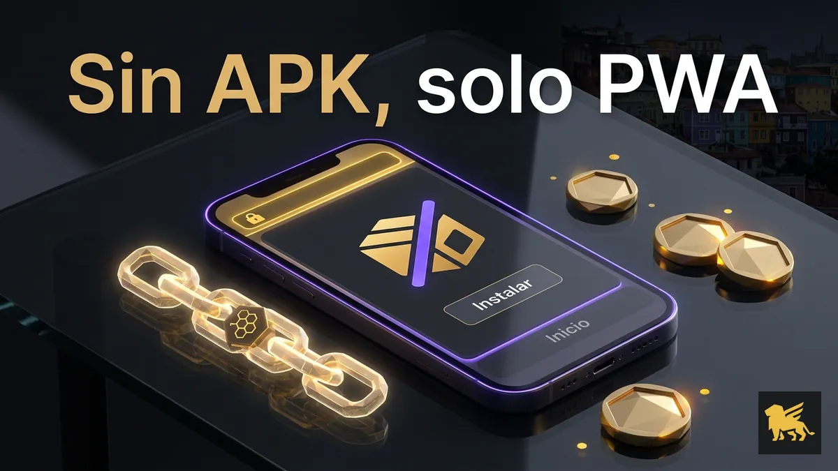 Aviso visual de que Fairspin no tiene APK y funciona como PWA en el celular