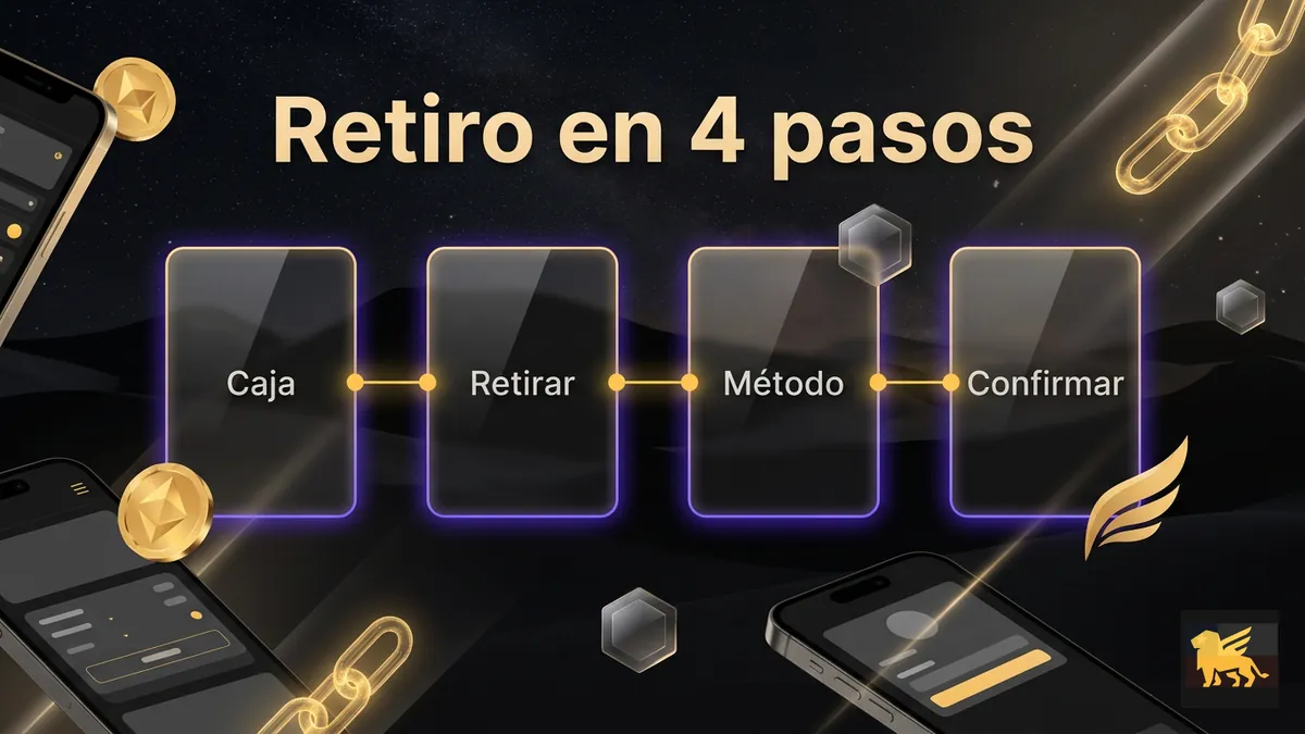 Pasos para retirar dinero de Fairspin desde la caja, en secuencia de pantallas